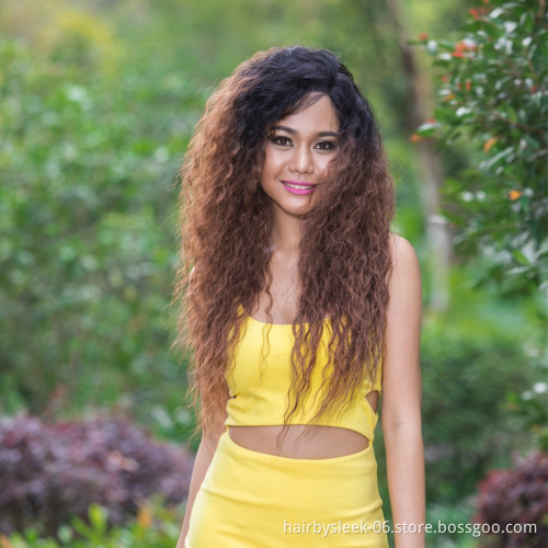 Natural kinky curly Hair Long 30 Inch Ombre Color Wigs For Black Women Heat Resistant Fiber Synthetic Hair Lace Front Wig